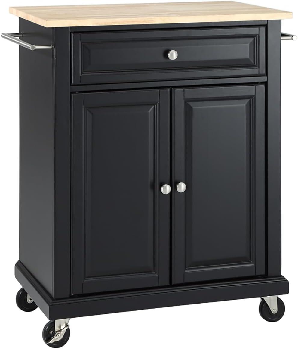 Wood Top Portable Kitchen Cart Wood/Black - Crosley: Traditional Farmhouse Design, Adjustable Shelf, Wheeled Storage Island