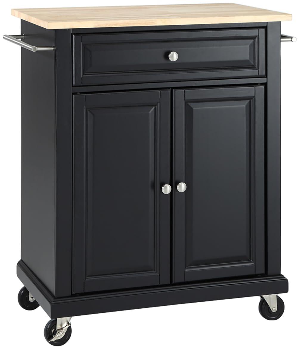 Wood Top Portable Kitchen Cart Wood/Black - Crosley: Traditional Farmhouse Design, Adjustable Shelf, Wheeled Storage Island