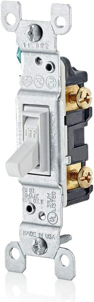 Leviton M22-01451-2WM Residential Grand Toggle Switch, White, 15 Amp