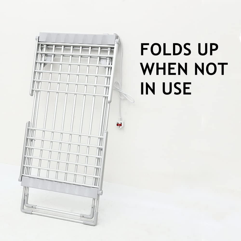 Heated Clothes Drying Rack, Folding Electric Clothes Drying Rack, Collapsible Laundry Drying Rack, Free-Standing Heating Garment Dryer Towel Rail Space Saving for Home Indoor/Outdoor