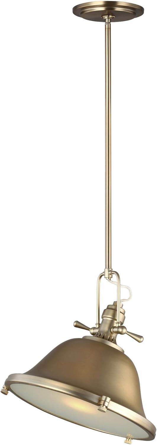 Brushed Nickel Industrial Pendant Light with Satin Etched Glass Shade