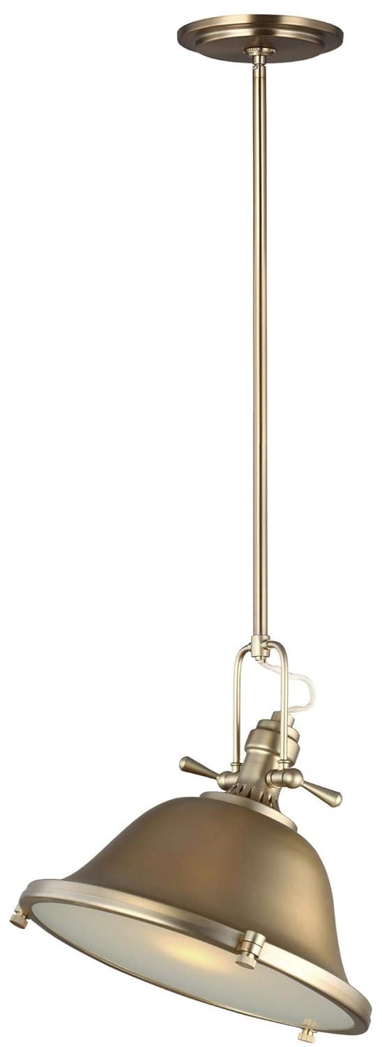 Brushed Nickel Industrial Pendant Light with Satin Etched Glass Shade