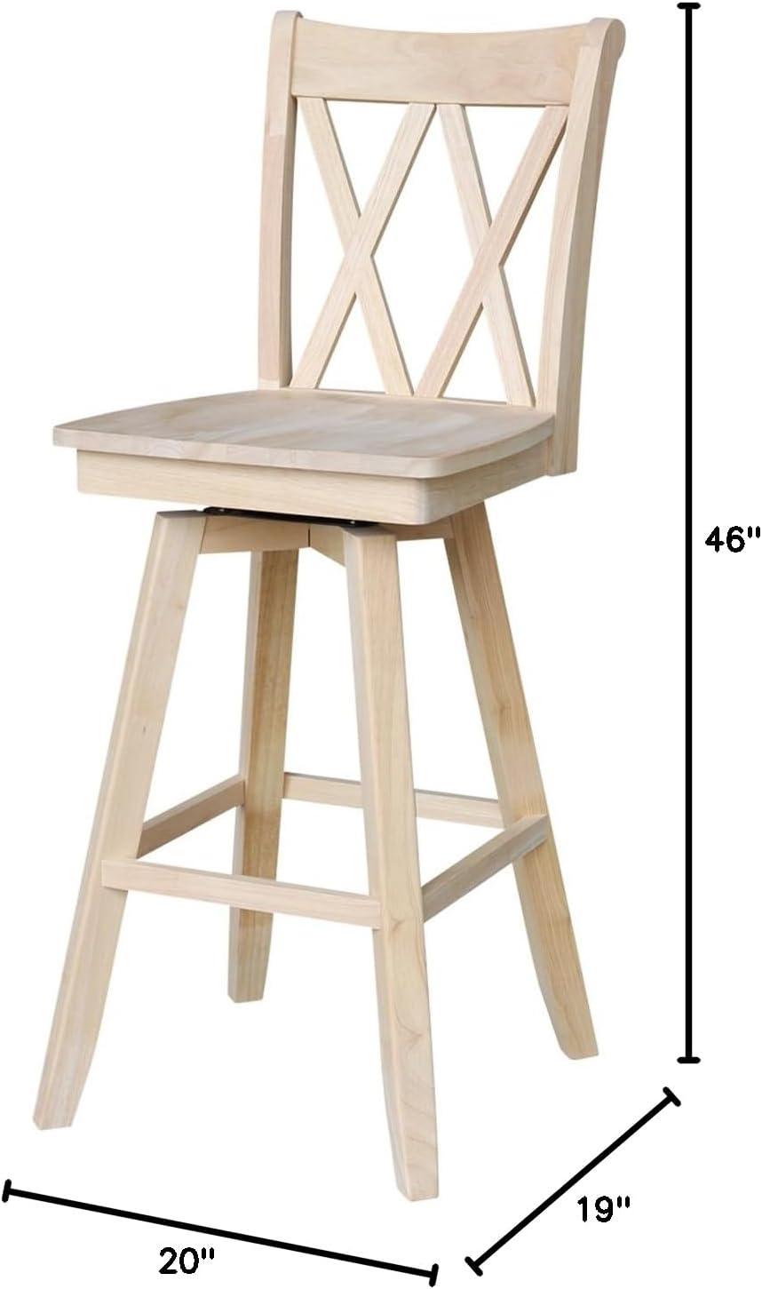 Brown Wood Swivel Bar Height Stool with Double X Back