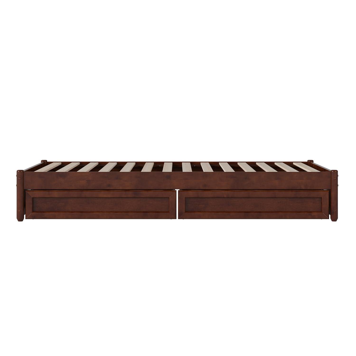 Barcelona Full Solid Wood Panel Platform Bed with Storage Drawers in Walnut