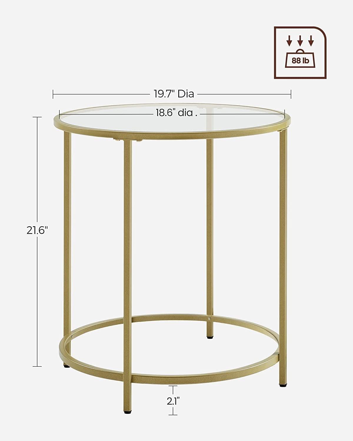 Gold Round Glass End Table with Metal Frame