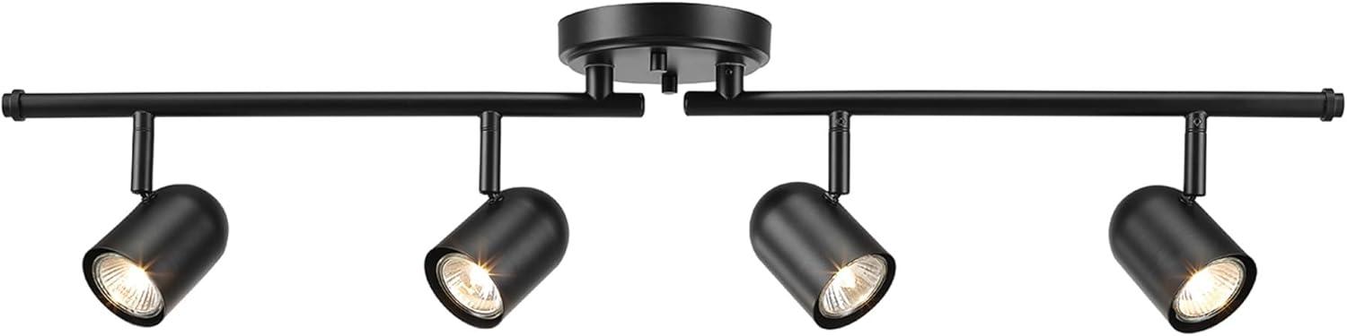 Matte Black Foldable 4-Light Track Lighting with Glass Shades