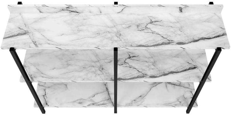 Monarch Specialties Accent Table Console Entryway Narrow Sofa Living Room Bedroom White Marble Look Laminate Black Metal Contemporary Modern
