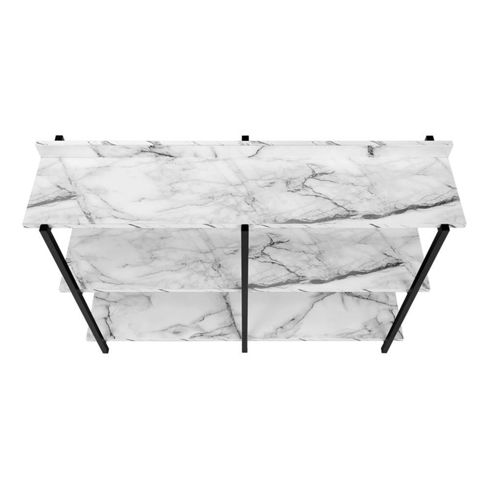 Monarch Specialties Accent Table Console Entryway Narrow Sofa Living Room Bedroom White Marble Look Laminate Black Metal Contemporary Modern