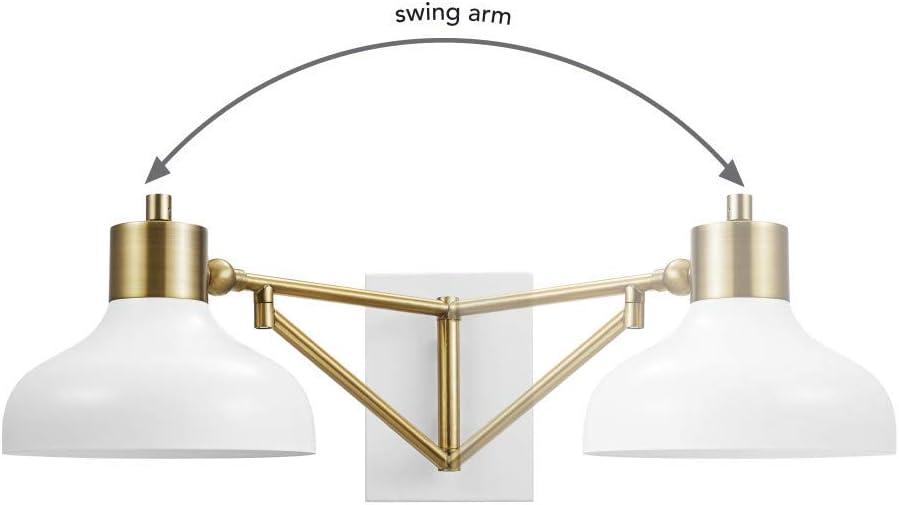 Globe Electric Berkeley 1-Light White and Brass Plug-in or Hardwire Swing Arm Indoor Wall Sconce