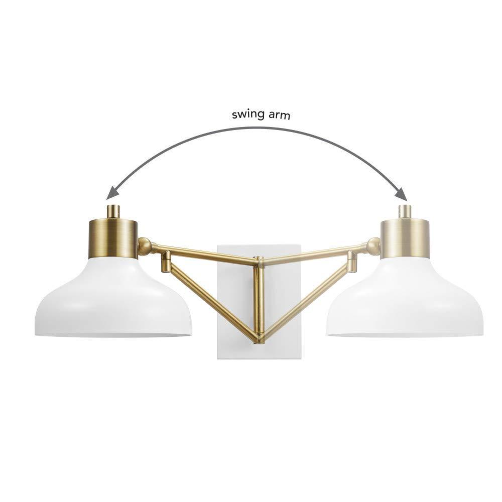 Globe Electric Berkeley 1-Light White and Brass Plug-in or Hardwire Swing Arm Indoor Wall Sconce
