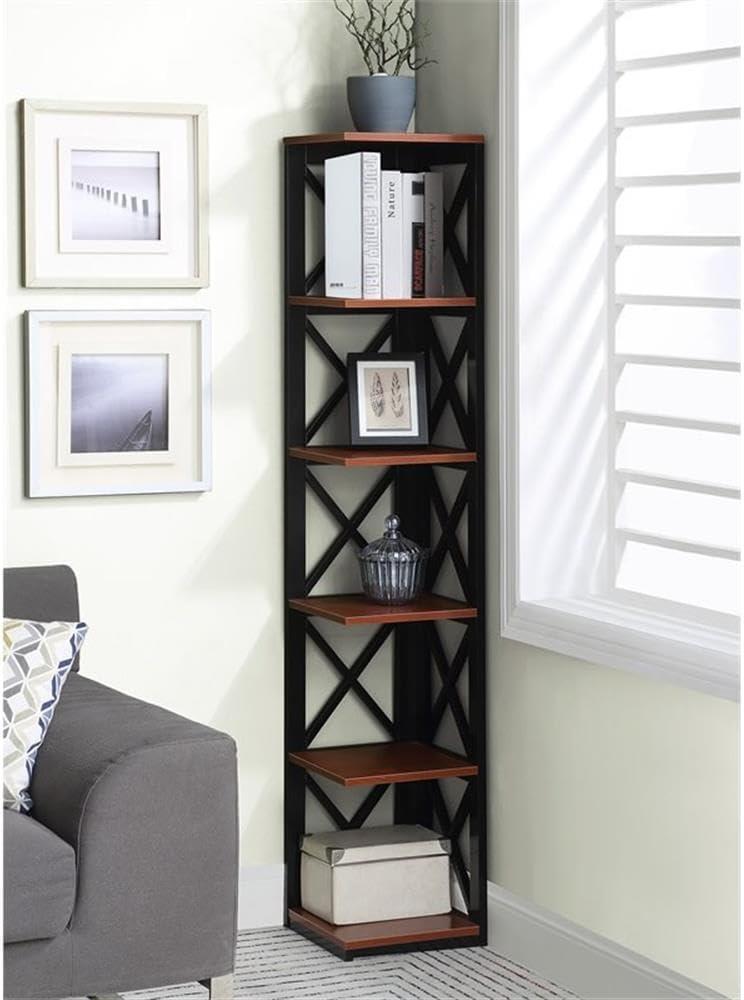 Convenience Concepts Oxford 5 Tier Corner Bookcase, Cherry and Black