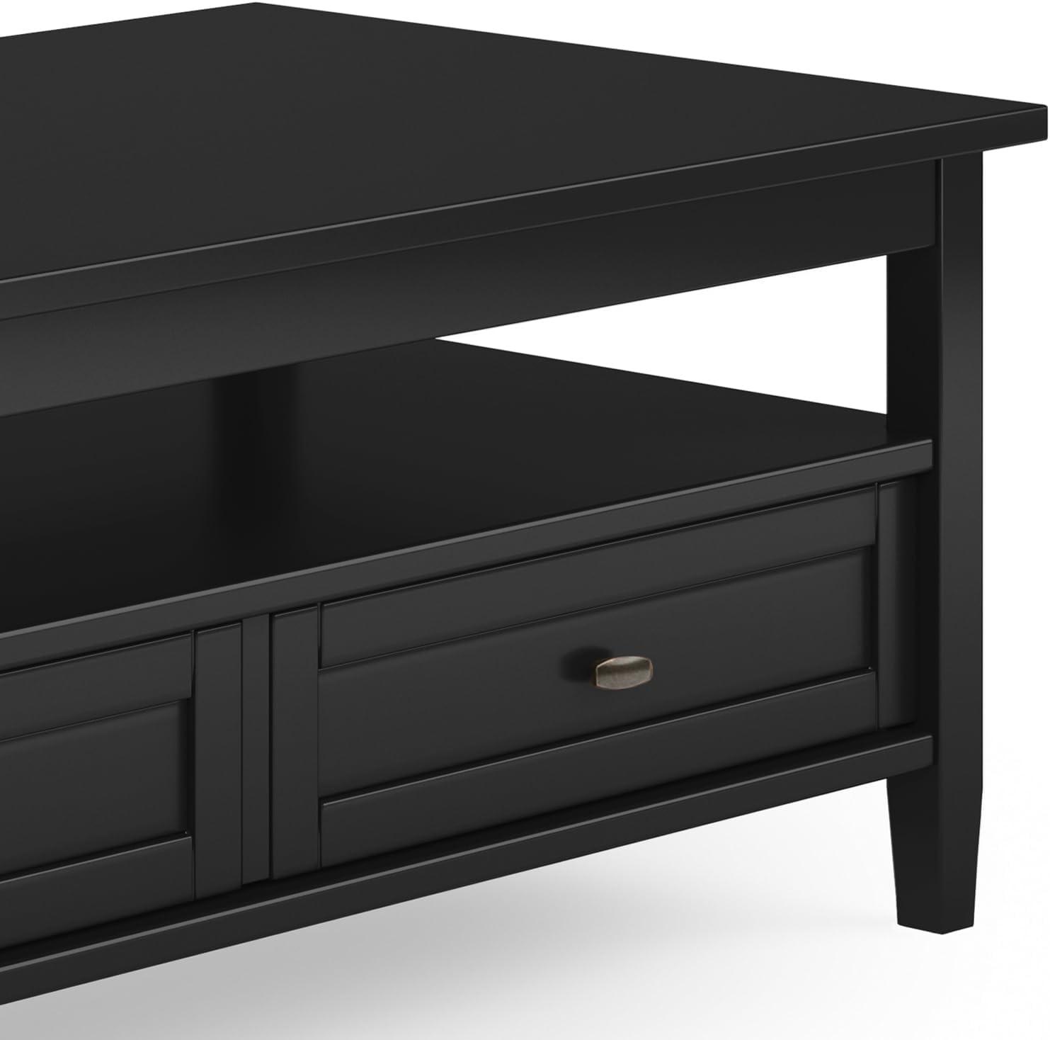 Simpli Home Warm Shaker 48"W Solid Wood Coffee Table with Two Storage Drawers and Open Shelf