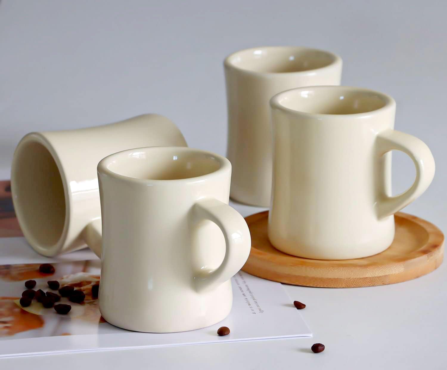 Cream Ceramic 10 oz Retro Diner Mug Set of 4