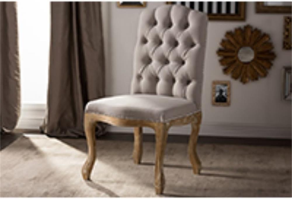 Hudson Weathered Oak Finish and Fabric Button Tufted Upholstered Dining Chair Beige - Baxton Studio: French Country Cottage Style