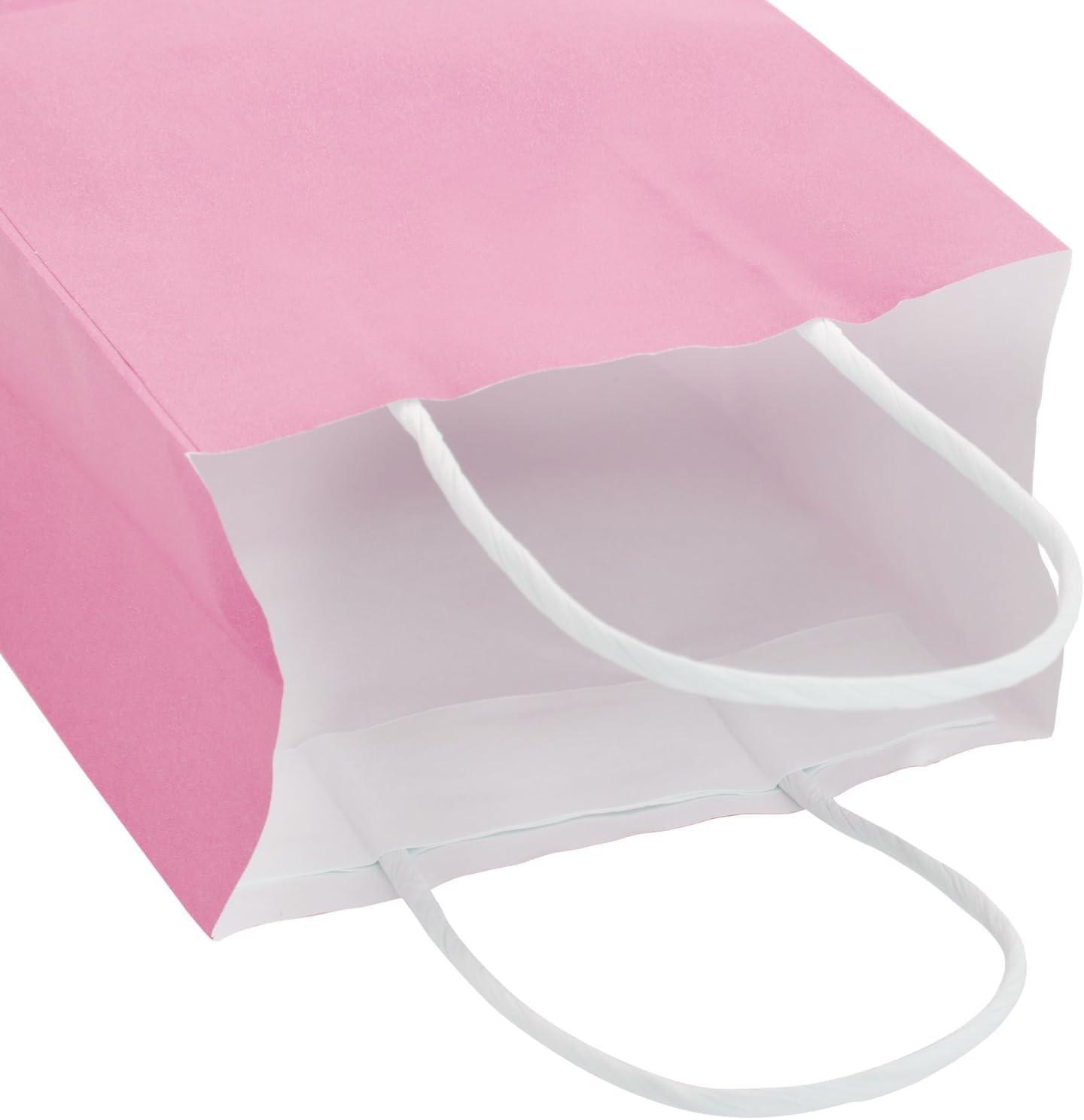 Blue Panda 25-Pack Pink Gift Bags with Handles - Small Paper Treat Bags for Birthday, Wedding, Retail (5.3x3.2x9 In)