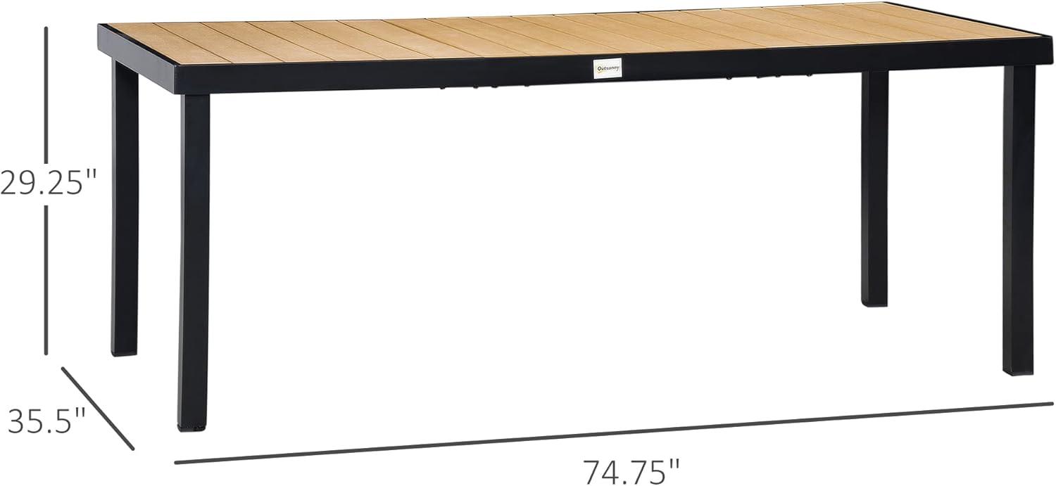 Outsunny 75" x 35" Outdoor Dining Table for 8 People, Rectangular Aluminum Frame Garden Table with All-Weather Faux Wood Top for Garden, Lawn, Patio, Natural