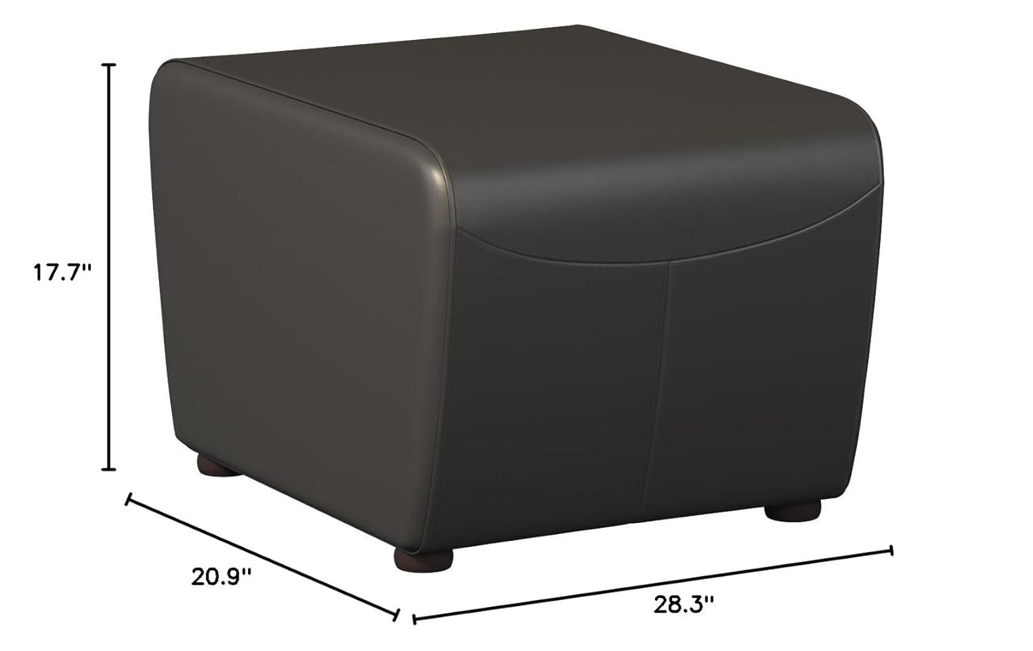 Full Leather Ottoman with Rounded Sides Black - Baxton Studio: Espresso Bycast, Non-Marking Feet, Comfort Padding