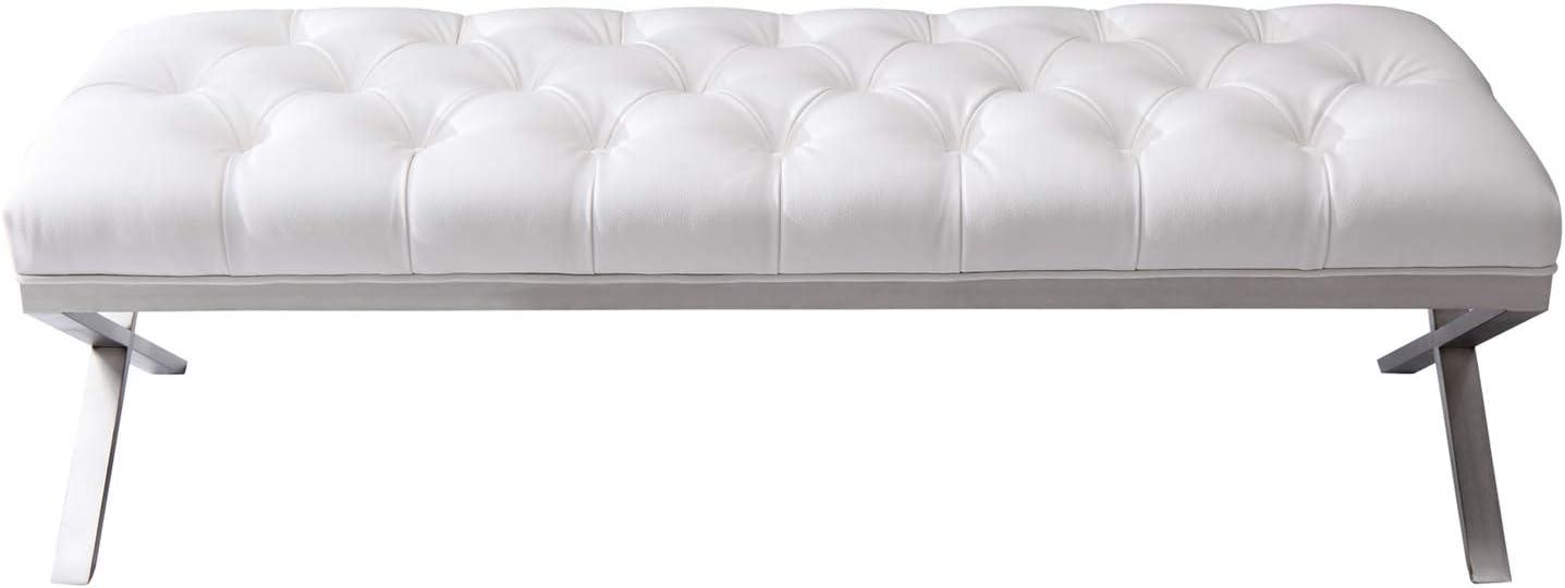 Armen Living Milo Modern Faux Leather Bedroom Bench in White