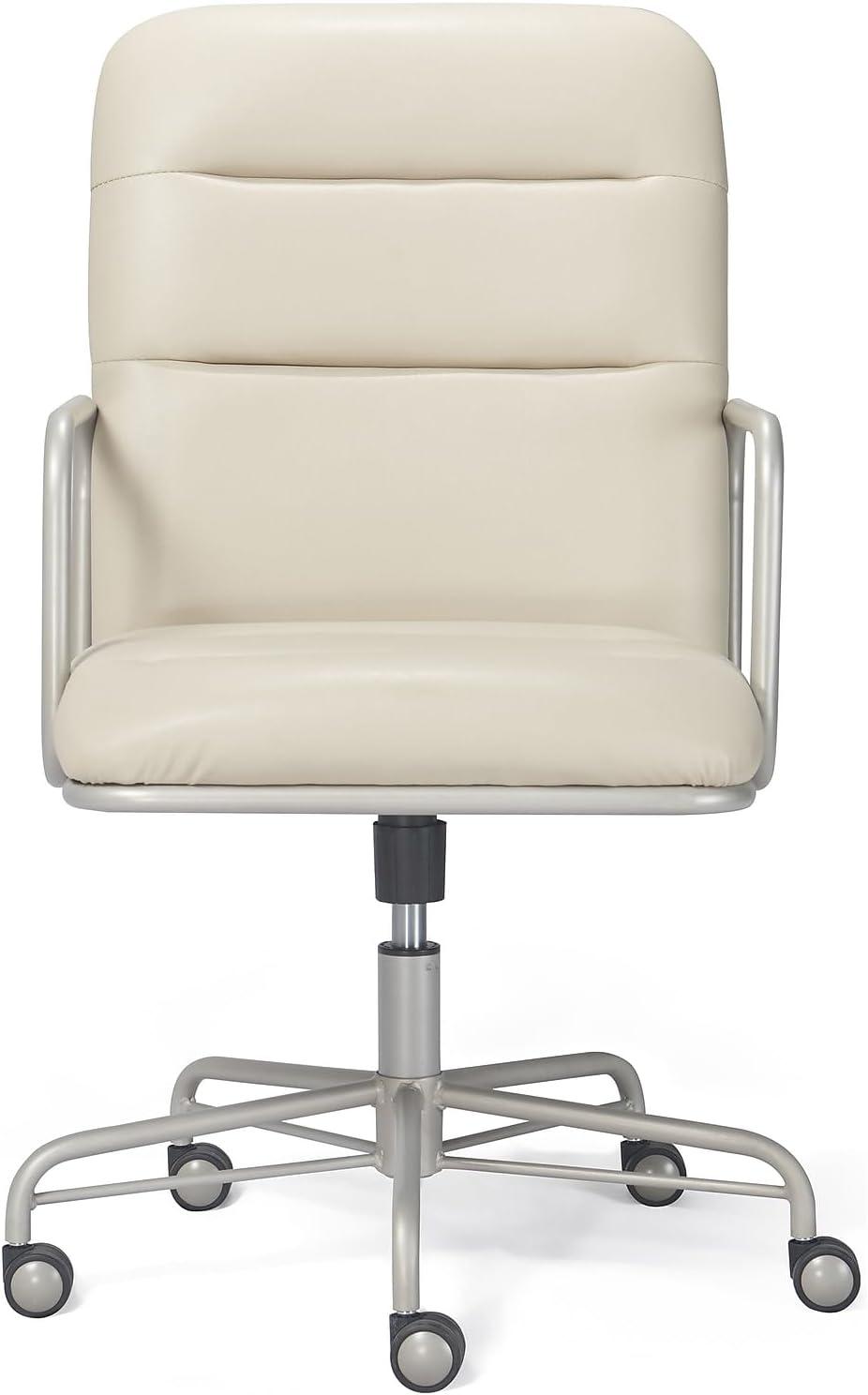 Ivory White Executive Leather Swivel Chair with Metal Frame