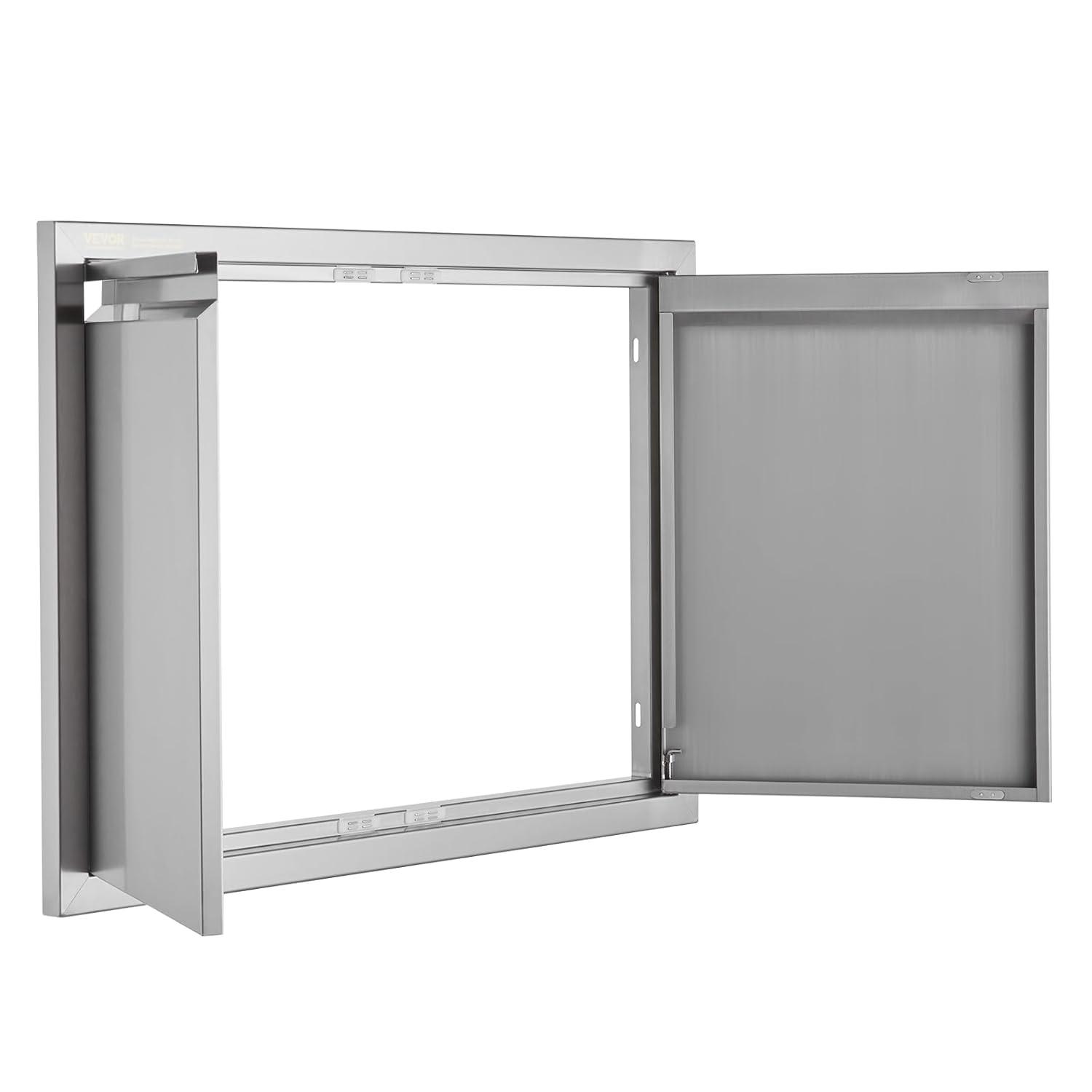 BBQ Access Door 30 in. W x 21 in. H Brushed Stainless Steel Outdoor Kitchen Door with Hooks for Outside Cabinet