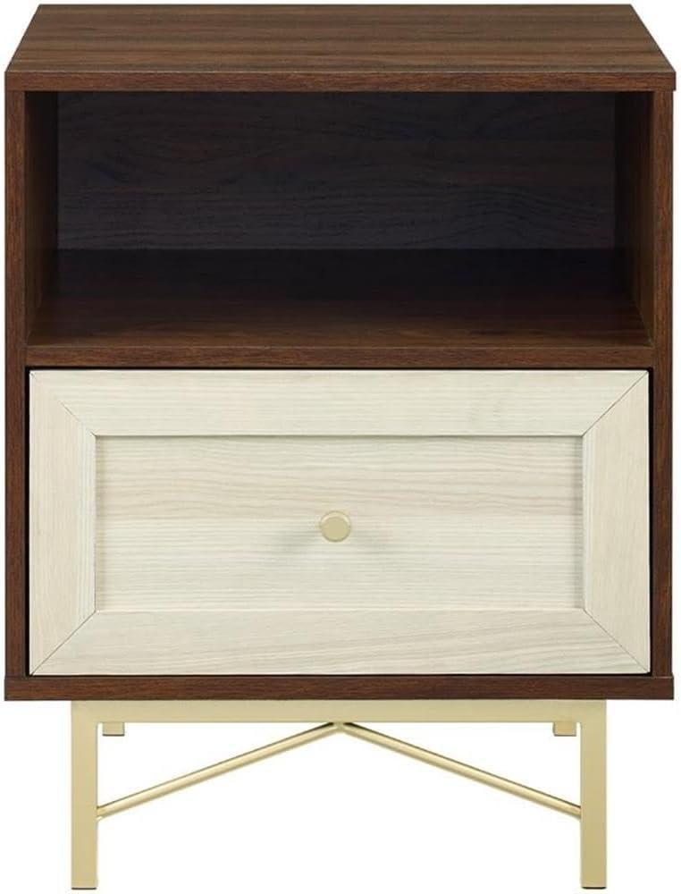 Gwen 20" Dark Walnut and White Poplar 1-Drawer Nightstand