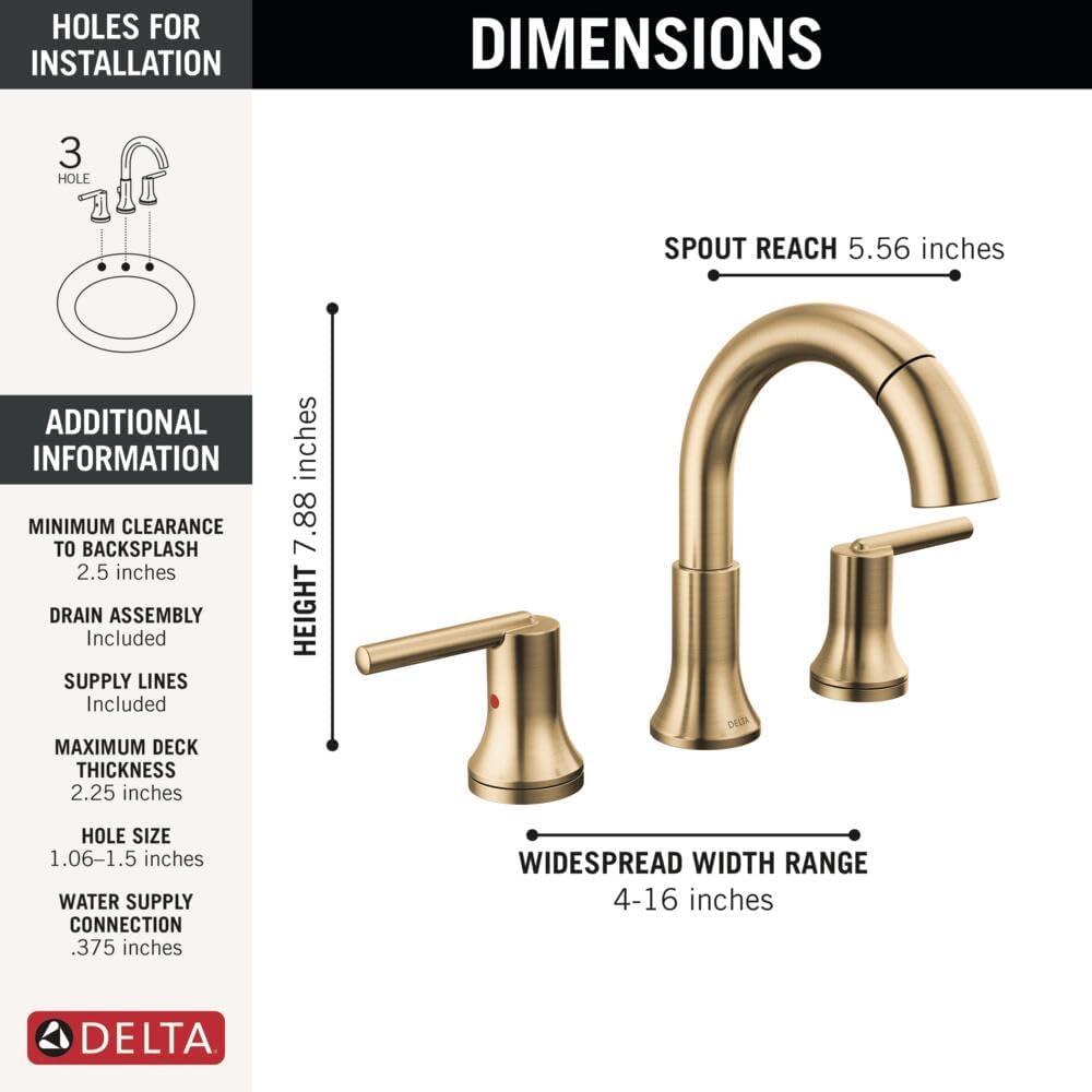 Trinsic Widespread Bathroom Faucet 3 Hole, 2-handle Bathroom Sink Faucet with Drain Assembly