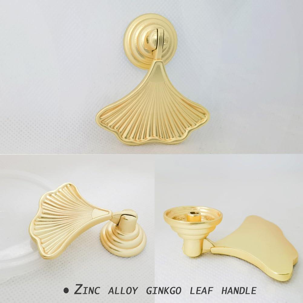 4 Pcs Decorative Golden Leaf Shape Knob Door Handle Cabinet Drawer Cupboard Pull Dresser Single Hole Knobs Handles for Kitchen Furniture Cabinet Wardrobe Cupboard