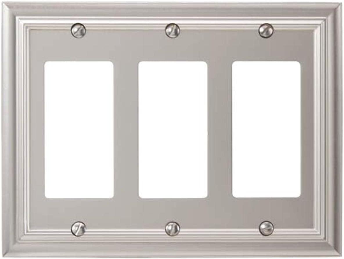 Amerelle 94RRRN Continental Wallplate, 3 Rocker, Cast Metal, Satin Nickel, 1-Pack