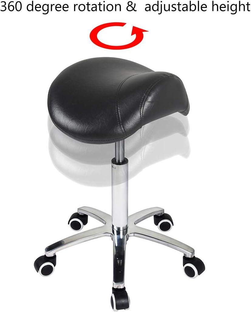 Adjustable Black Faux Leather Saddle Stool with Wheels