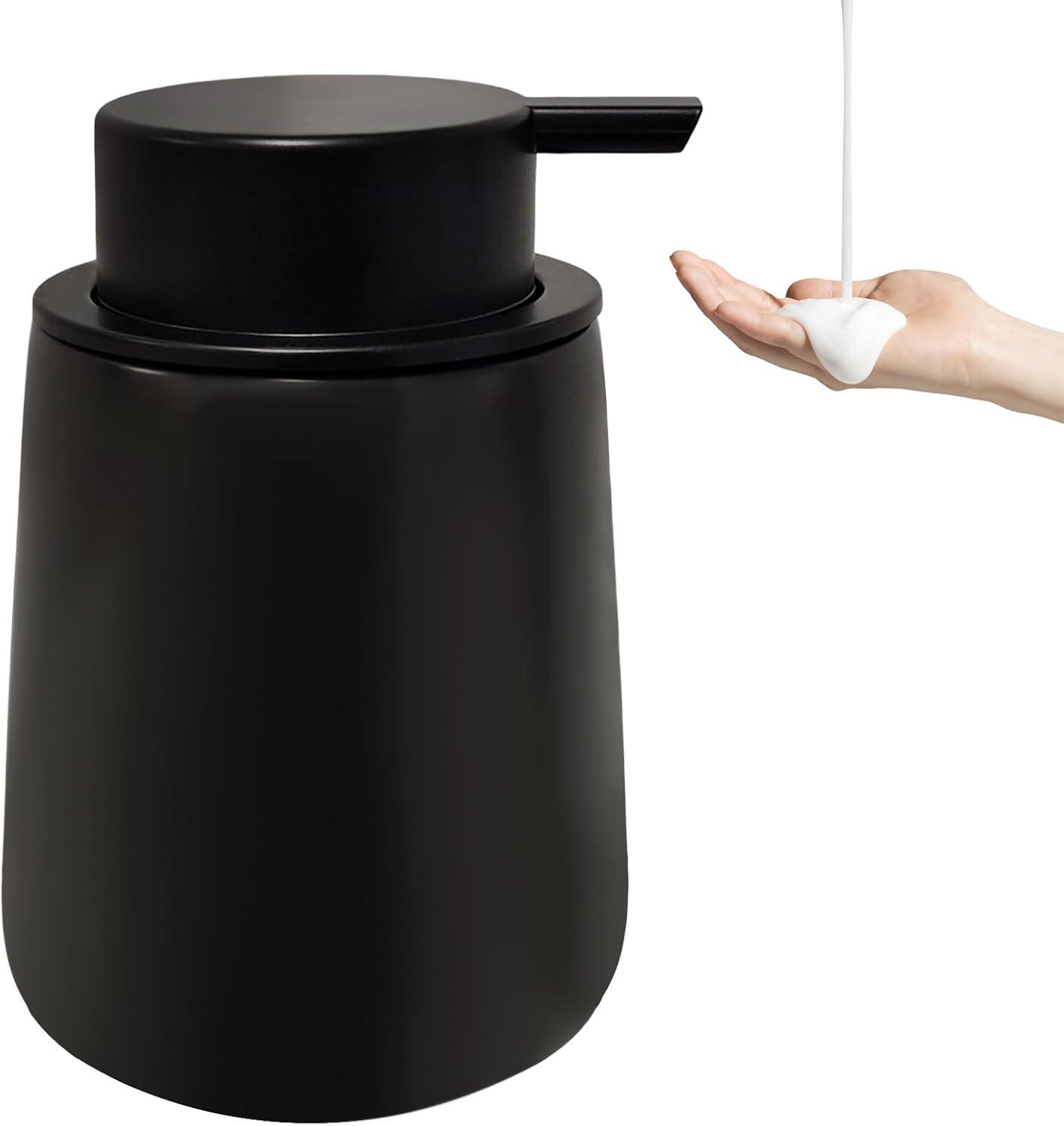 Black Ceramic Cylindrical Soap Dispenser with Easy Pump