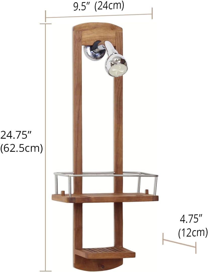 Moa Teak Wood Shower Caddy with Stainless Steel Molding