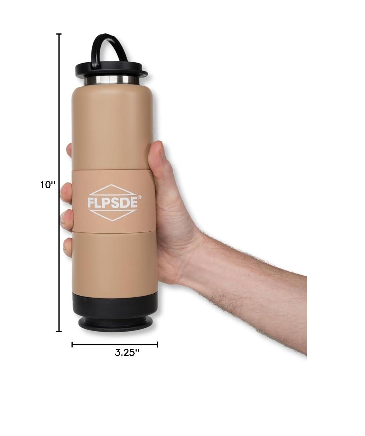 FLPSDE Water Bottle with Snack Compartment, Drink & Snack Cup Combo, 20oz Stainless Steel Water Bottle with 7oz Snack Container, Snack Storage, Dual Chamber Water Bottle