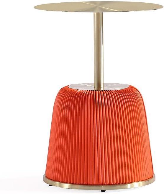 Manhattan Comfort Set of 2 Anderson Leatherette Upholstered End Tables with Gold Tabletop Orange: Round, No Assembly, Stainless Steel Frame