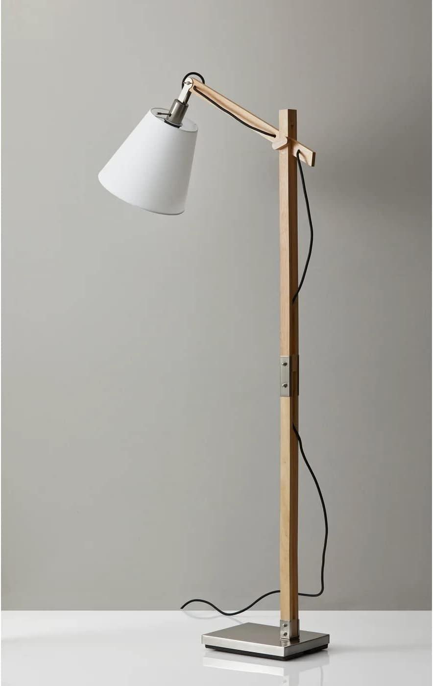 53" x 61" 3-way Walden Floor Lamp Camel - Adesso: Adjustable Wooden Arm, Industrial Style, ETL Listed