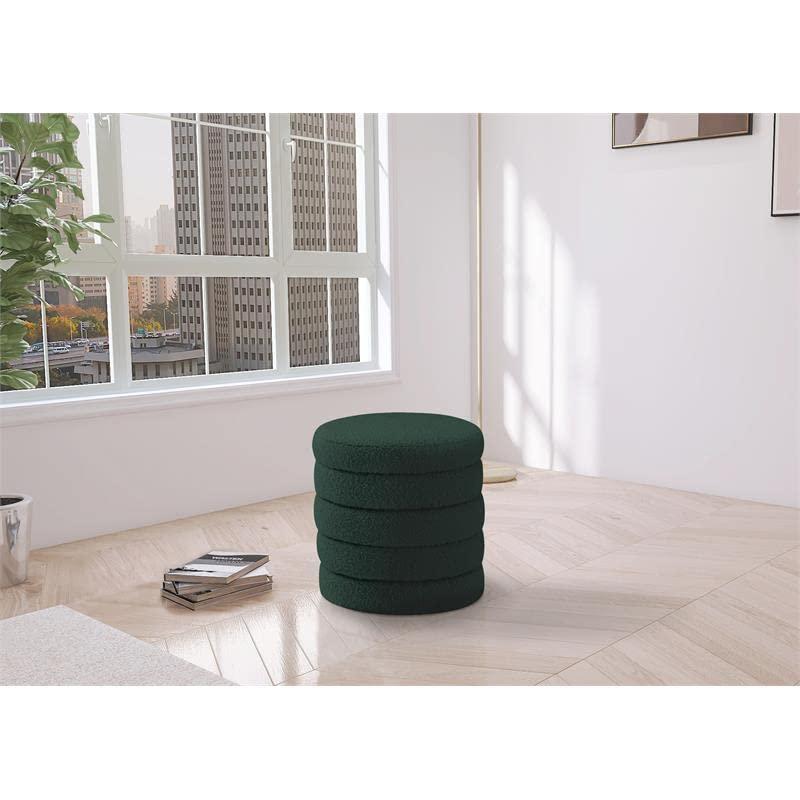 Contemporary Green Boucle Tufted Round Ottoman