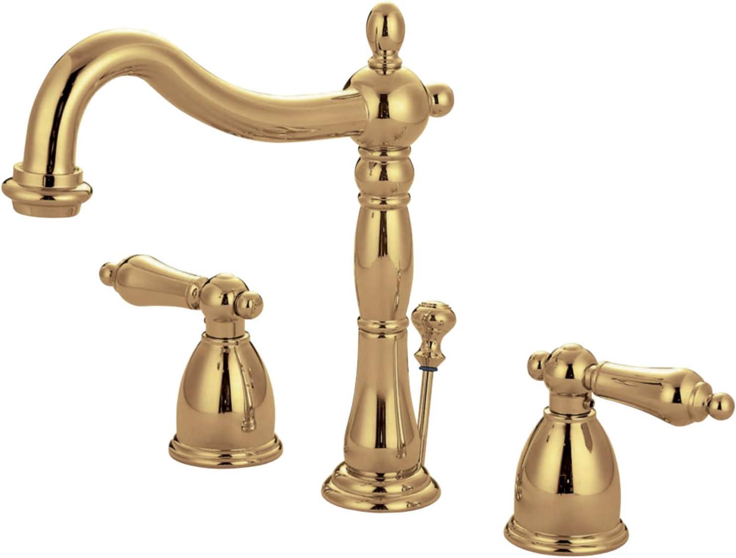 Kingston Brass Heritage Two-Handle 3-Hole Deck Mount Widespread Bathroom Faucet with Pop-Up Drain