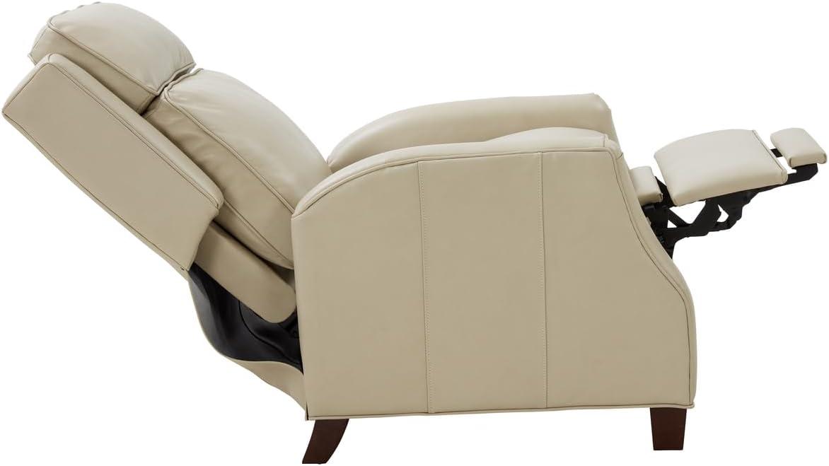 Nixon Cream Leather Recliner with Mahogany Wood Legs