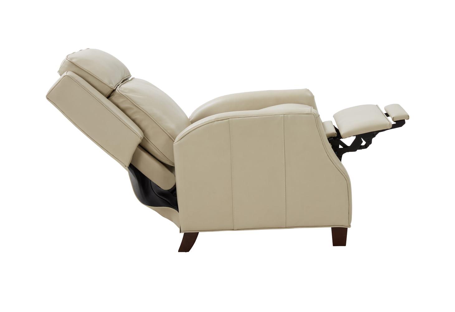 Nixon Cream Leather Recliner with Mahogany Wood Legs