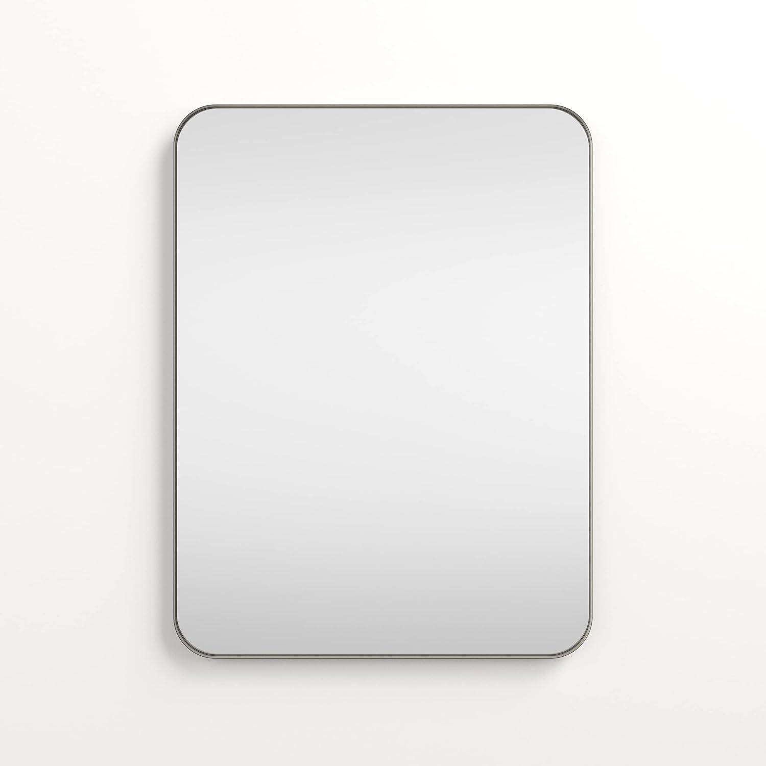 Better Bevel 30" x 40" Silver Metal Framed Mirror | Rectangle Bathroom Wall Mirror | Rounded Corner