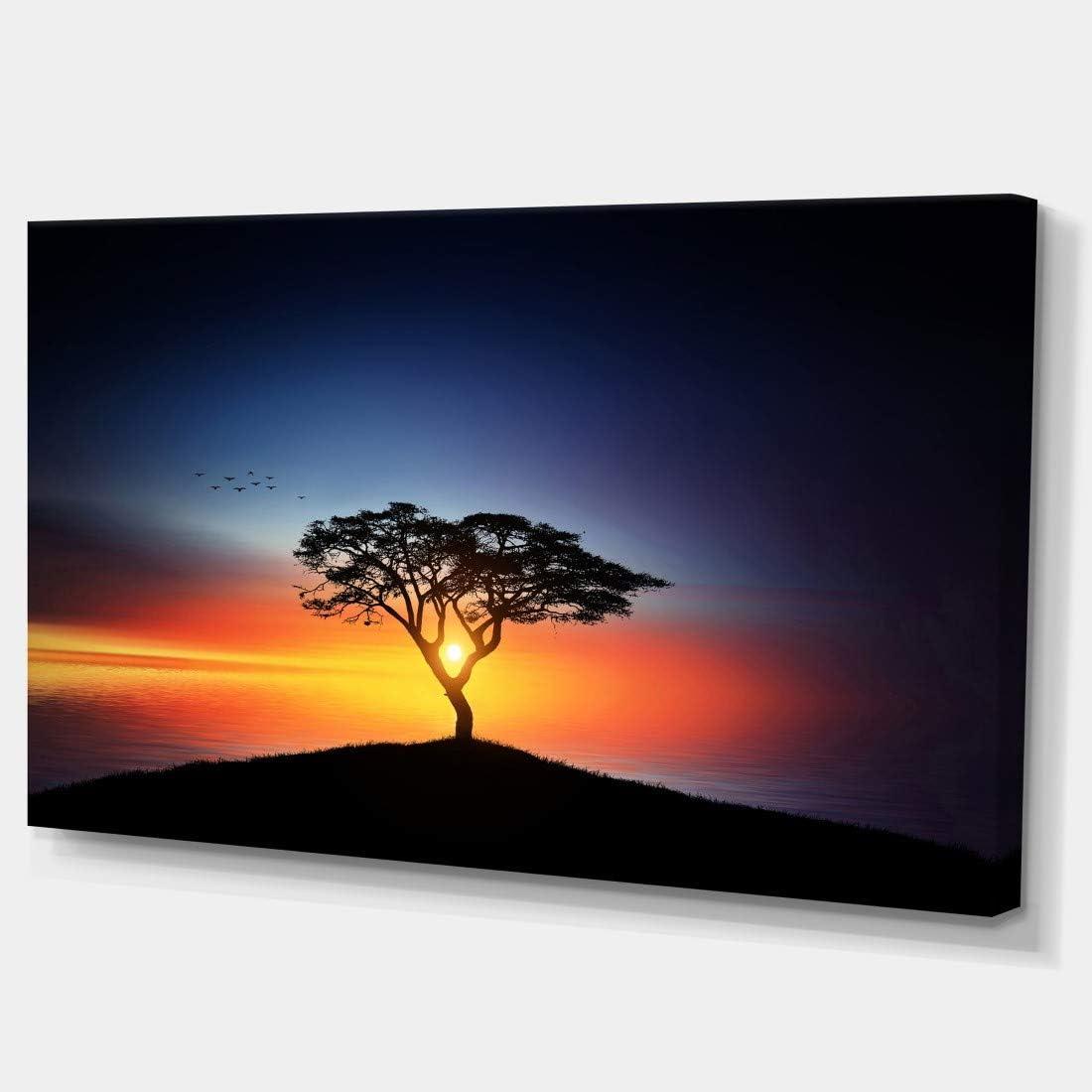 Beautiful Sunset Over Lonely Tree Extra Large Canvas Wall Art