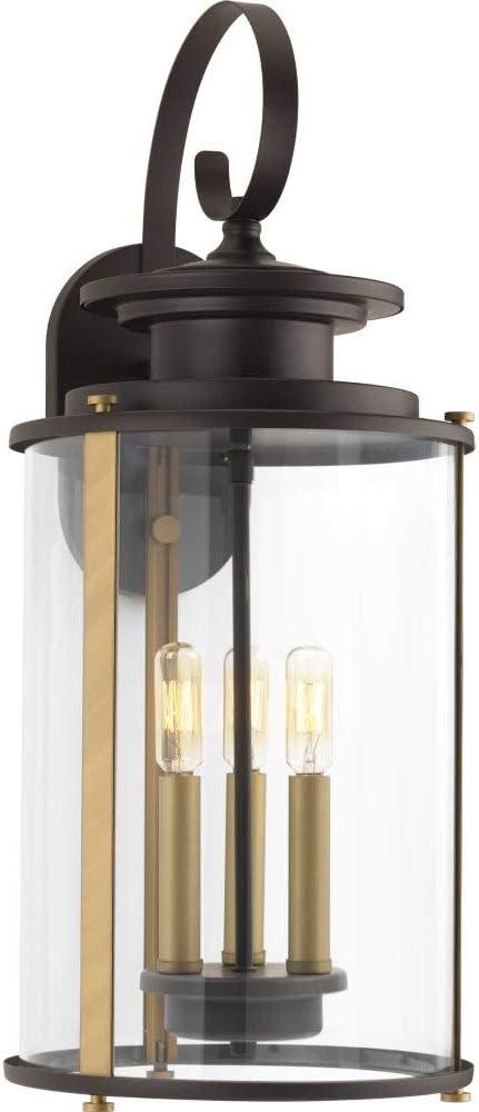 Progress Lighting Squire 3-Light Large Wall Lantern, Steel, Black Finish, Clear Glass Shade