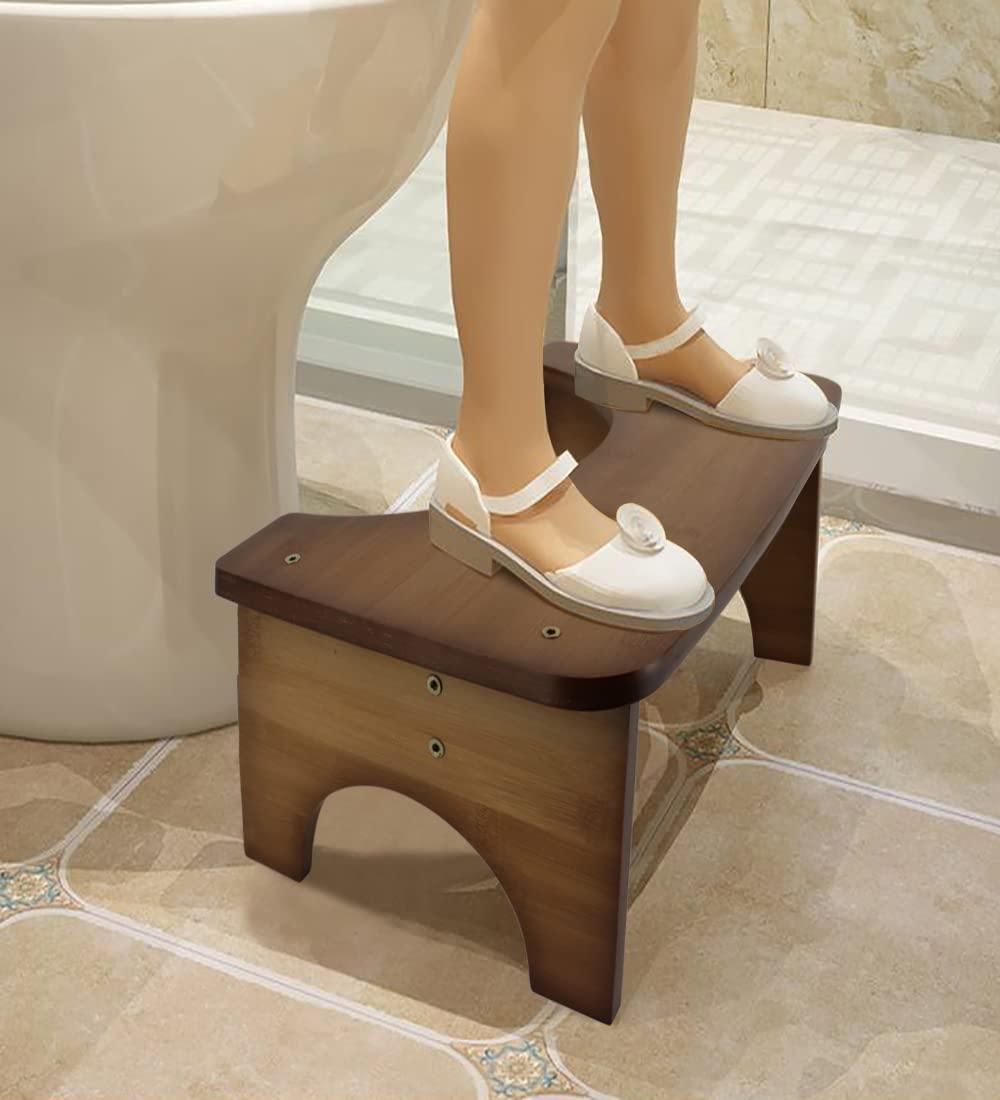 Bamboo Toilet Stool for Adults, 6.5" Toilet Stool Squat Adult Kids, Portable Simple Curve Squat Toilet Potty Stool, Non-Slip Poop Stool for Bathroom, Improve Squatting Posture and Comfort (Wood)