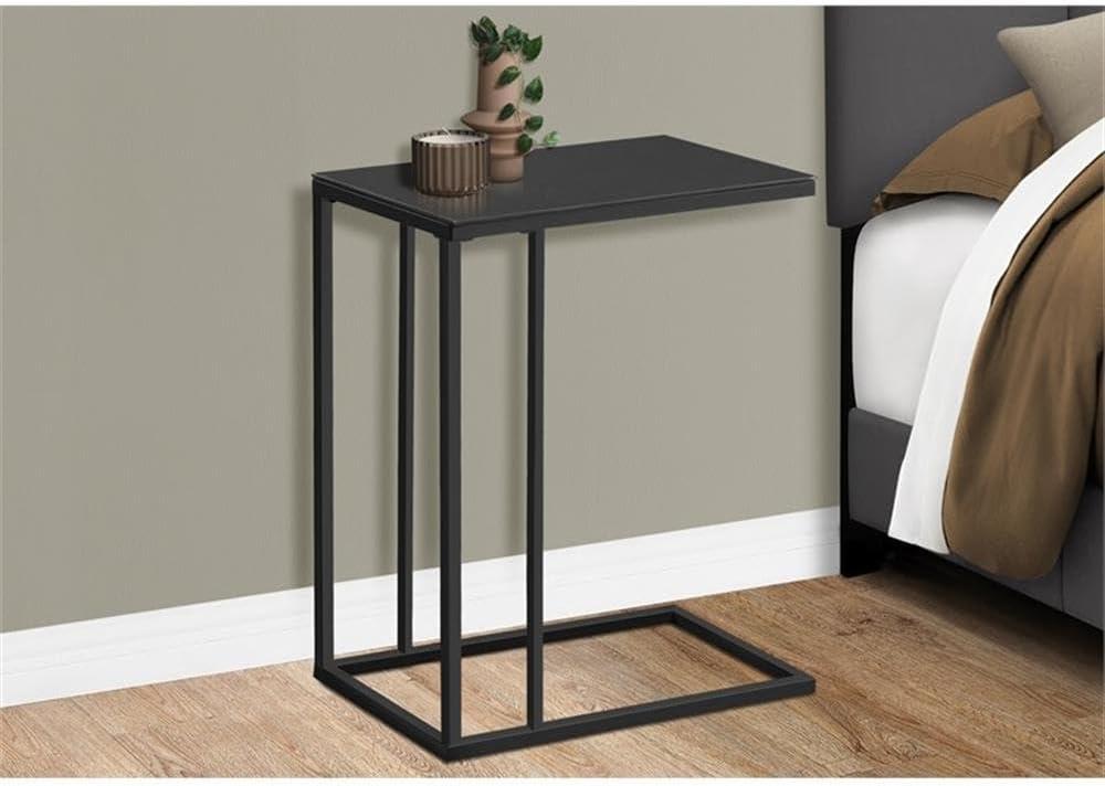 Monarch Specialties Accent Table, C-shaped, End, Side, Snack, Bedroom, Black Tempered Glass