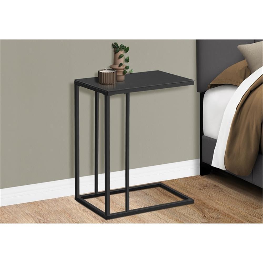 Monarch Specialties Accent Table, C-shaped, End, Side, Snack, Bedroom, Black Tempered Glass