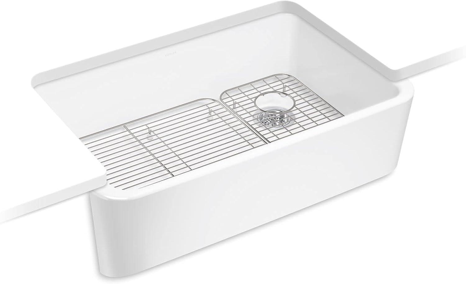 Farmhouse Elegance 34" White Cast Iron Single-Bowl Kitchen Sink