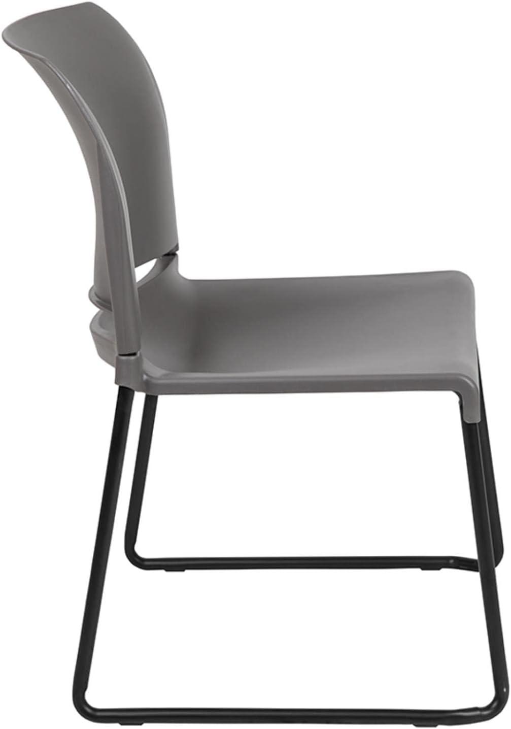 Gray Metal Armless Stacking Chair with Full Back