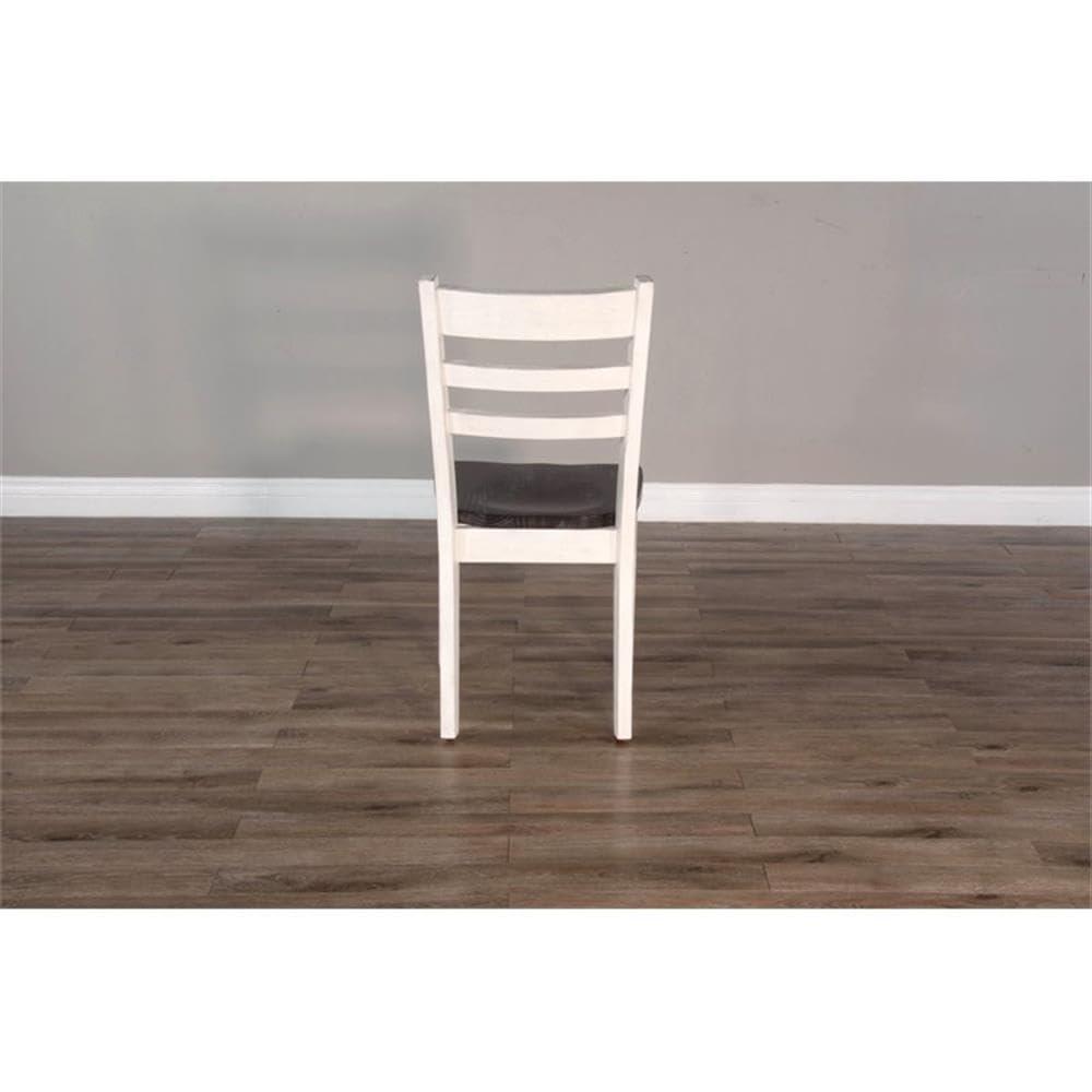 Pemberly Row 18" Wood Ladderback Chair in White and Dark Brown (Set of 2)
