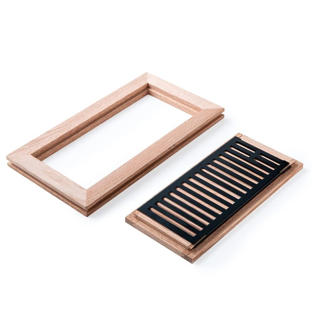 Hardwood White Oak Floor Register, Flush Mount with Frame, 4x10 Inch, Unfinished