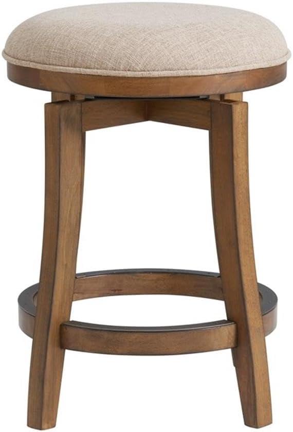 Ellie 21" Wide Solid Rubber Wood Frame Linen Fabric Counter Height Round Swivel Stool