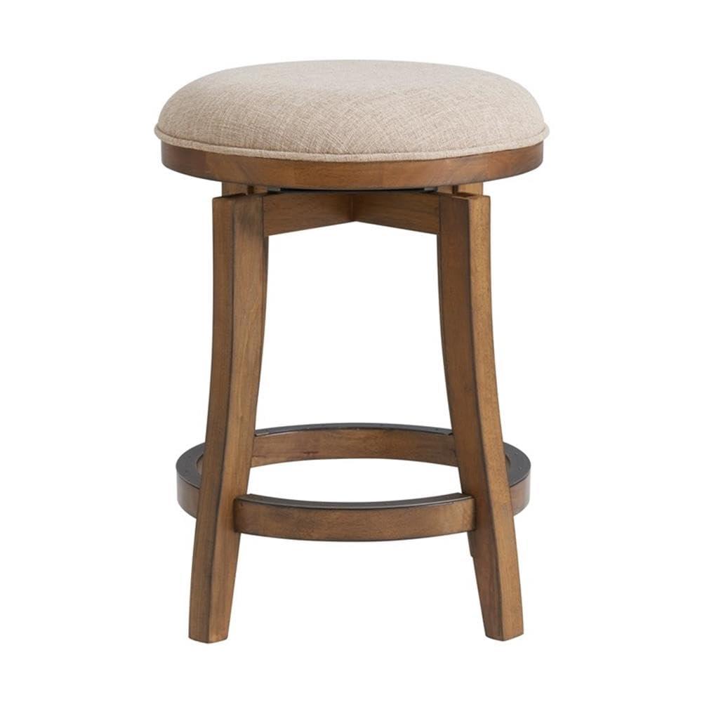 Alaterre Ellie Upholstered Swivel Bar Stool Chairs with Padded Seat and Back, Rubberwood Frame with Metal Kick Plate
